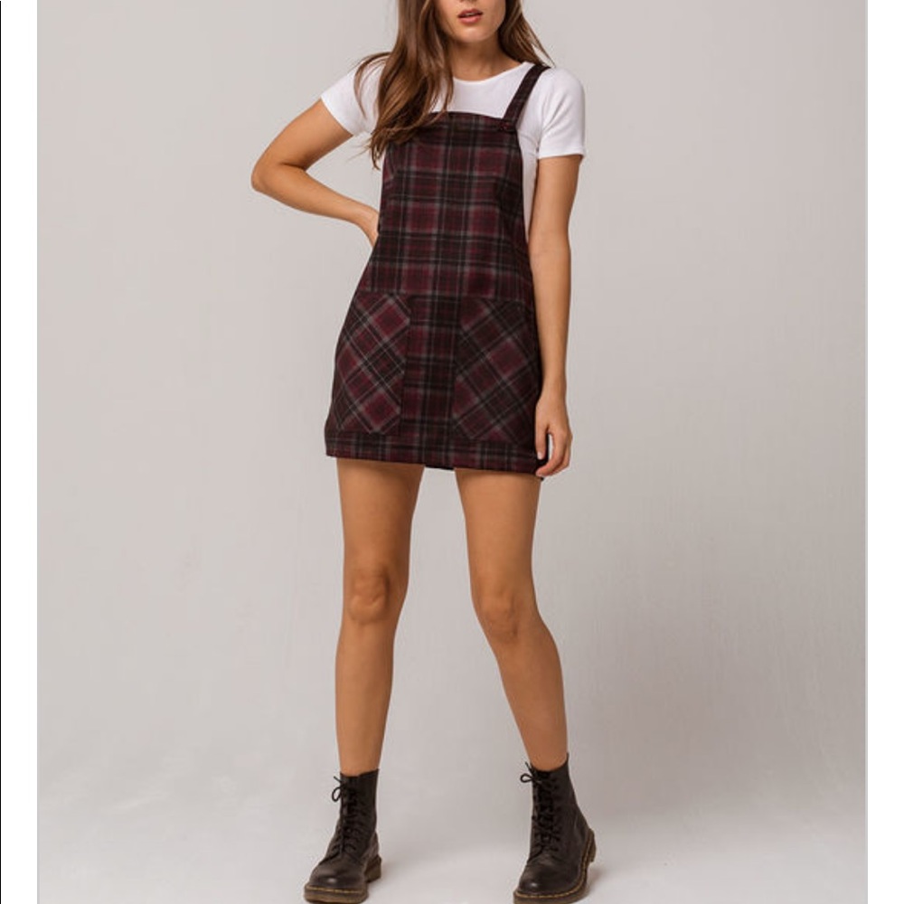 Sky and Sparrow Wine Plaid Overall Dress